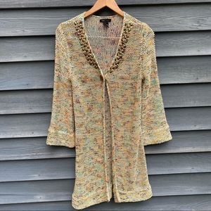 BCBGMaxAzria Tan beaded knit cardigan sweater size large